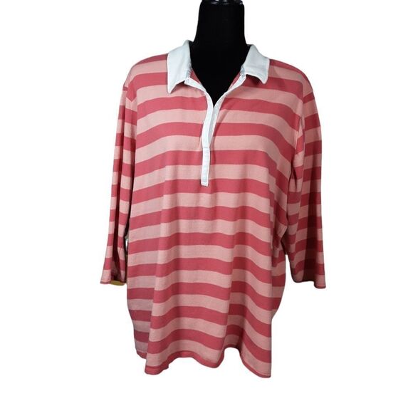 MOTHERHOOD MATERNITY Tee‎ Striped Rugby Reddish Pink White Cotton size 3X - Picture 12 of 13